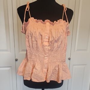 Universal Thread Peach Tie-Shoulder Smocked Button Cami Top